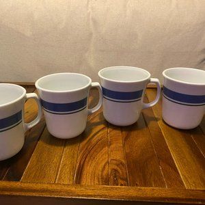 Corelle by Corning Jennie Blue/Green D-Handle Coffee Mugs Cups - Set of 4 (S1) .
